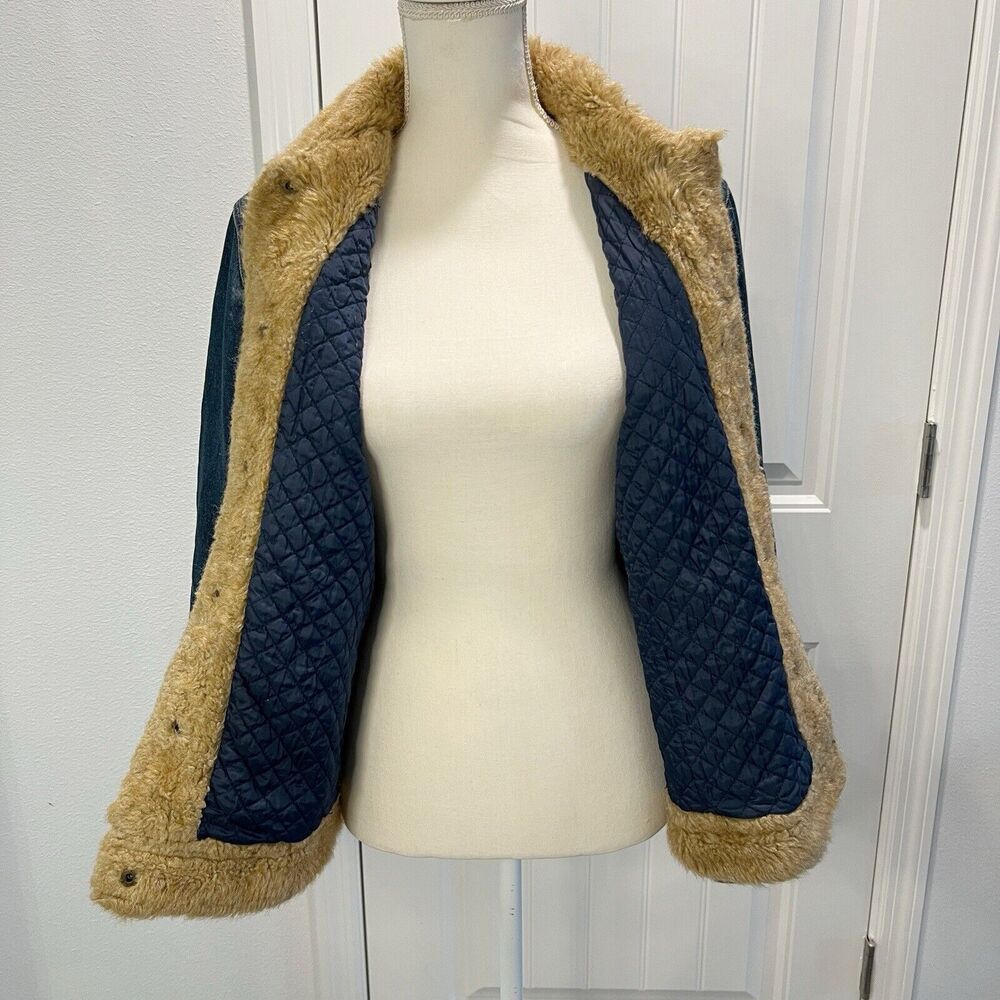 Cole B Country Denim Quilt Lined Faux Fur Trim Jacket Women's Size Medium Blue - Picture 7 of 16